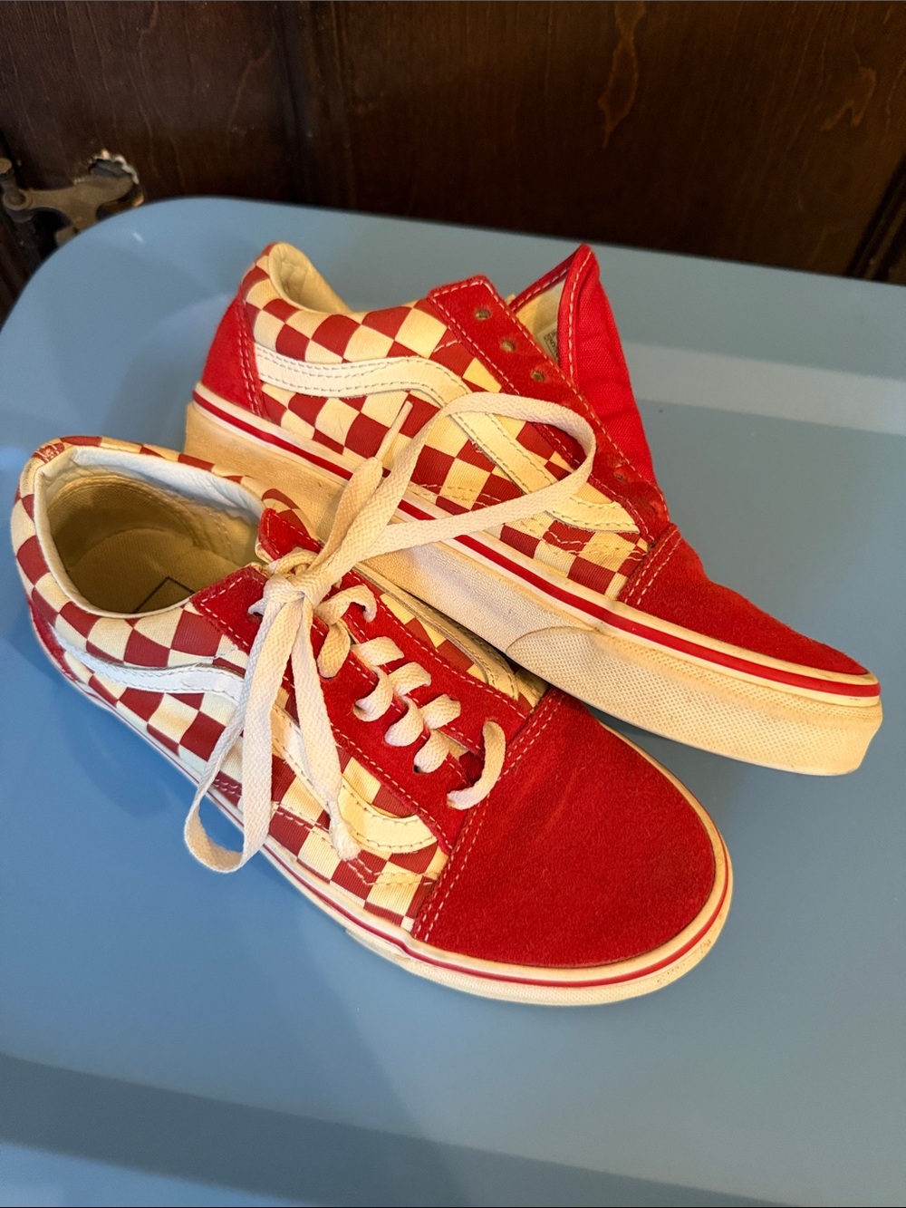Vans Women’s Red and Cream Checkerboard Old Skool Sneakers sz 6.5